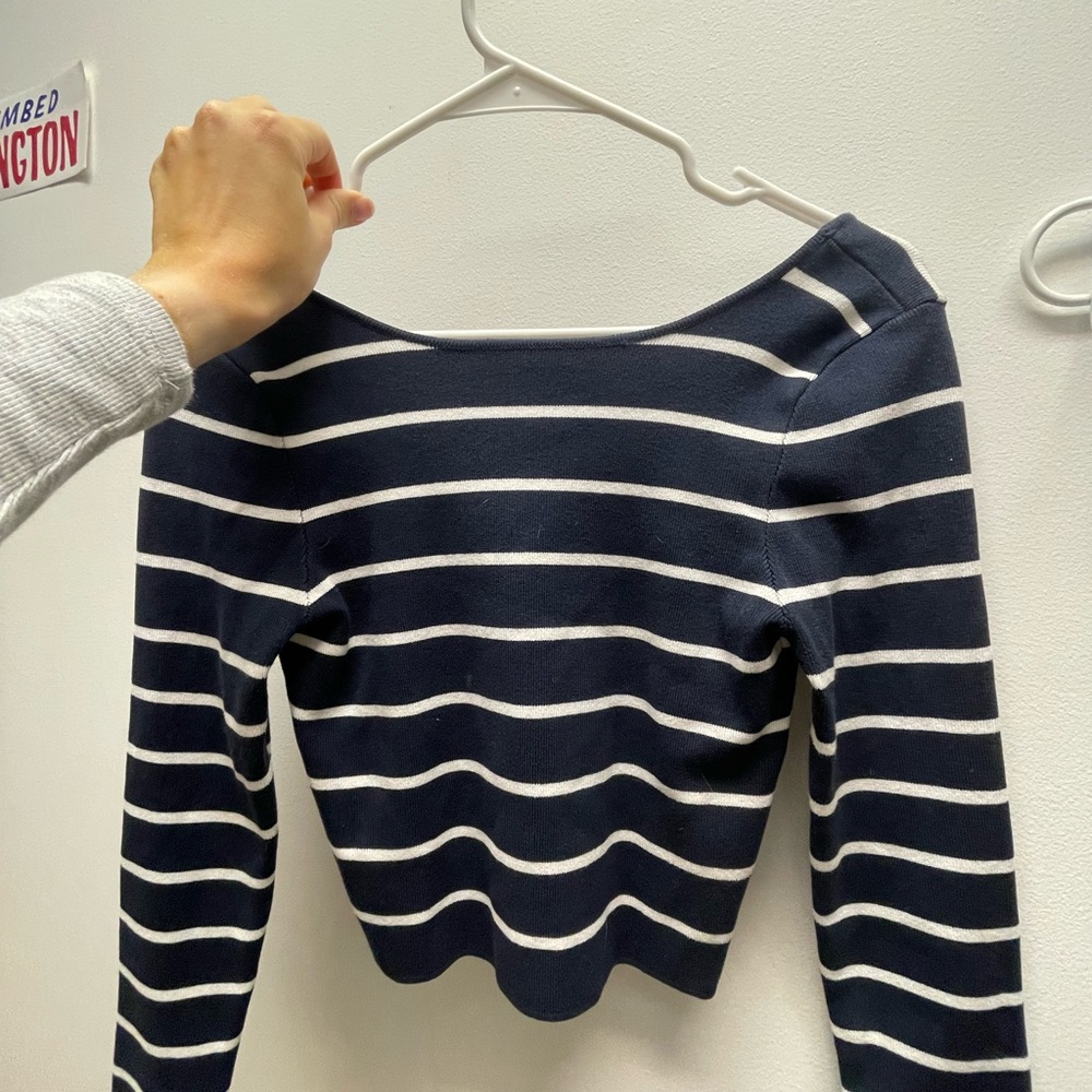 Zara Navy and White Striped Top